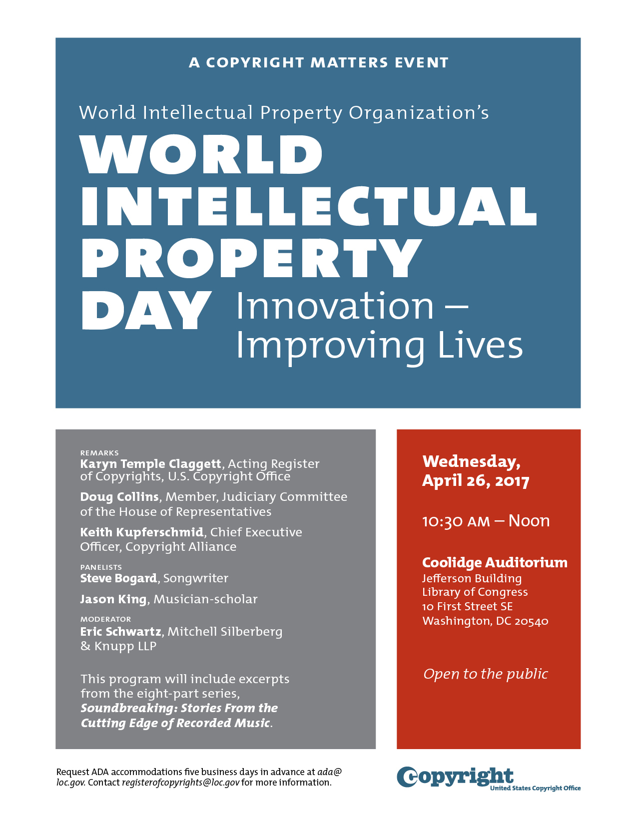 World Intellectual Property Day 2017: Innovation — Improving Lives .  Copyright Office