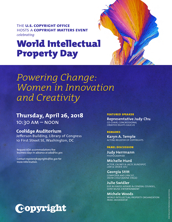 Event Flyer: World Intellectual Property Day 2018—Powering Change: Women in Innovation and Creativity