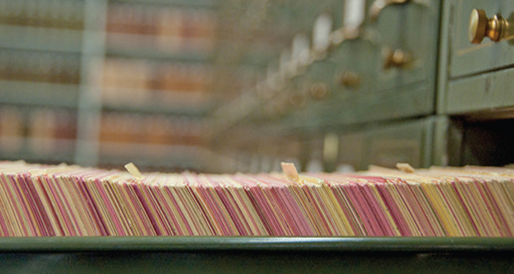 Drawer open; card catalog