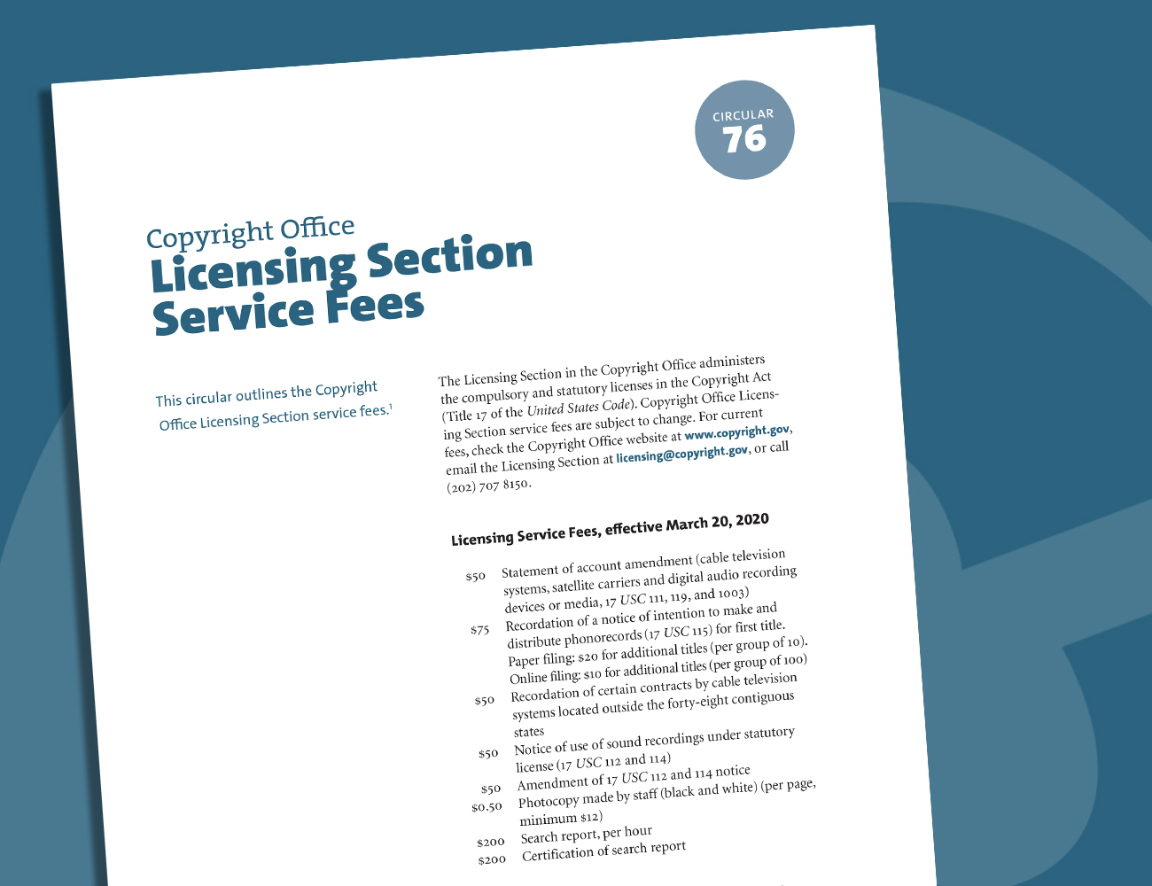 Licensing Fees . Copyright Office